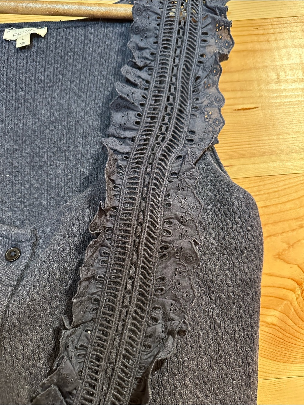 Pilcro Navy Ruffle-Trim Knit Button Vest - Picture 3 of 4